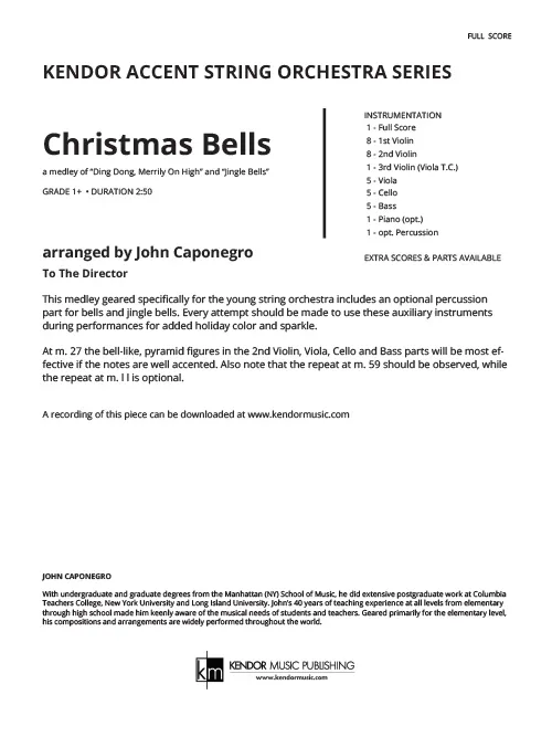 Kendor Christmas Bells partitura Full Score vánoční medley