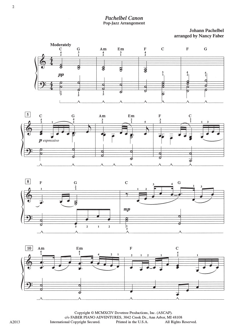 Faber Piano Adventures Pachelbel Canon noty jazz verze