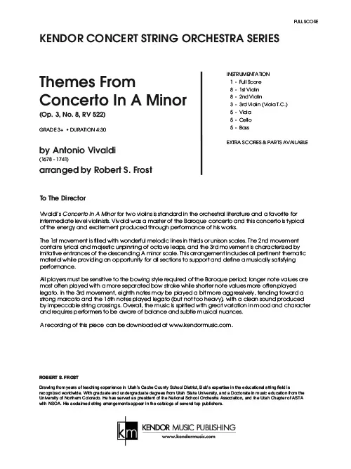 Kendor Music Themes From Concerto In A Minor Full Score noty