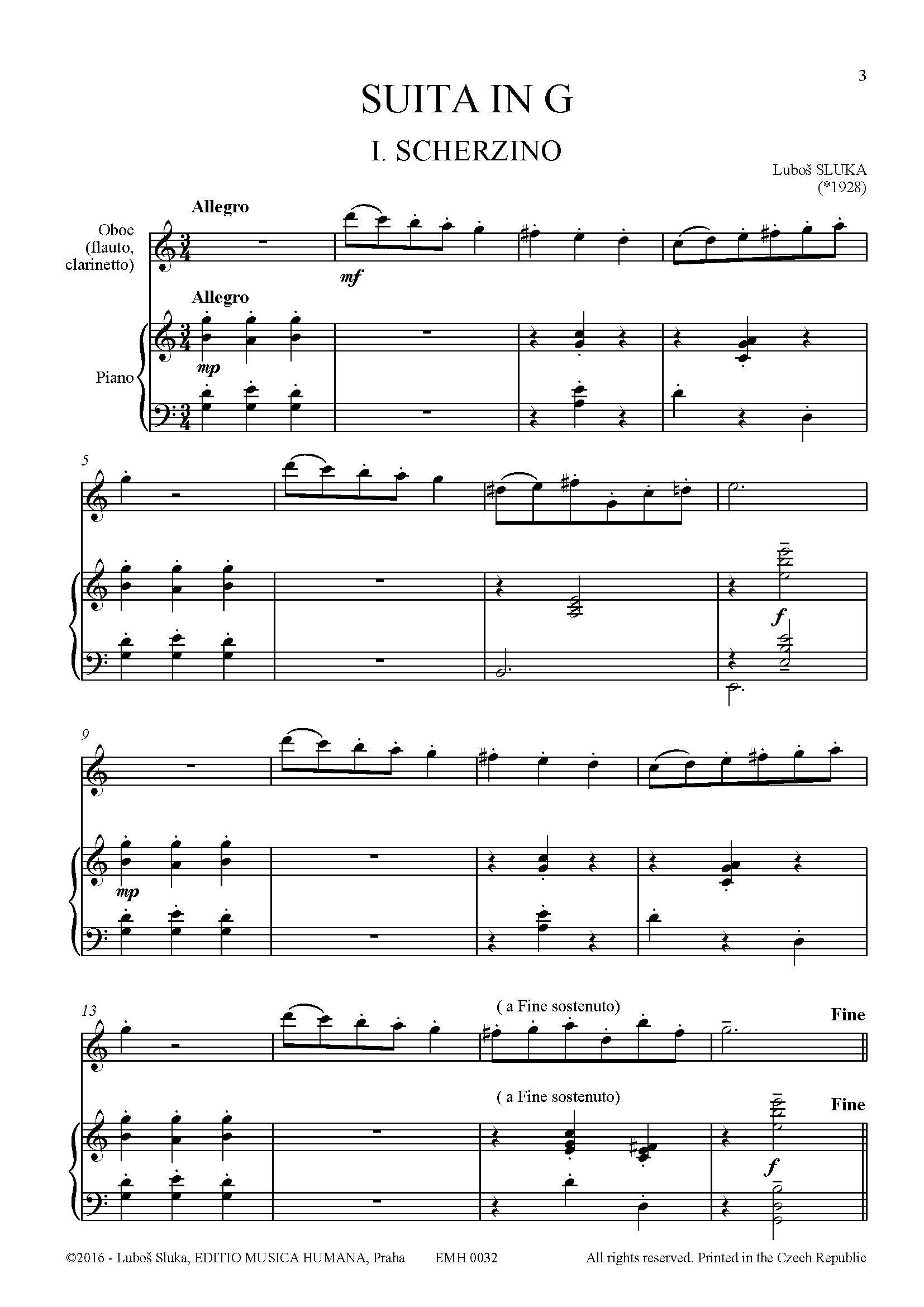 Editio Musica Humana Suita in G noty pro hoboj a klavír