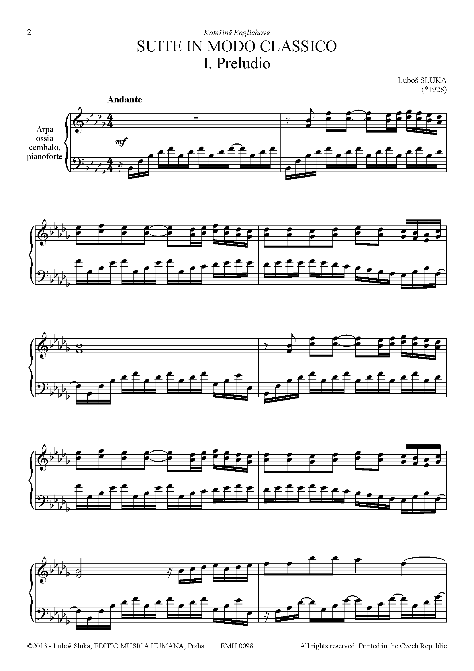 Editio Musica Humana Suite in modo clasico noty pro harfu