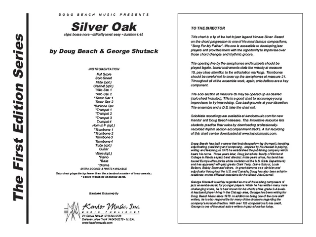 Kendor Music Silver Oak partitura full score bossa