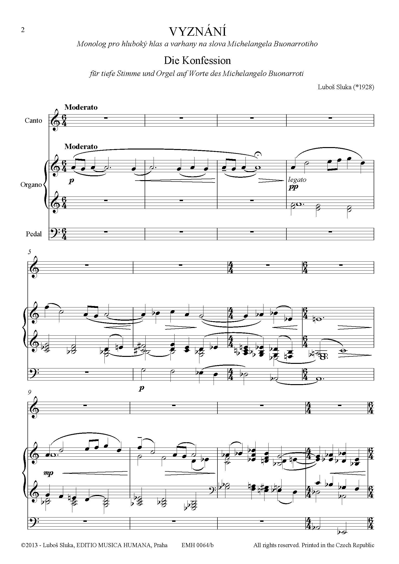 Editio Musica Humana Vyznání noty pro hlas a varhany