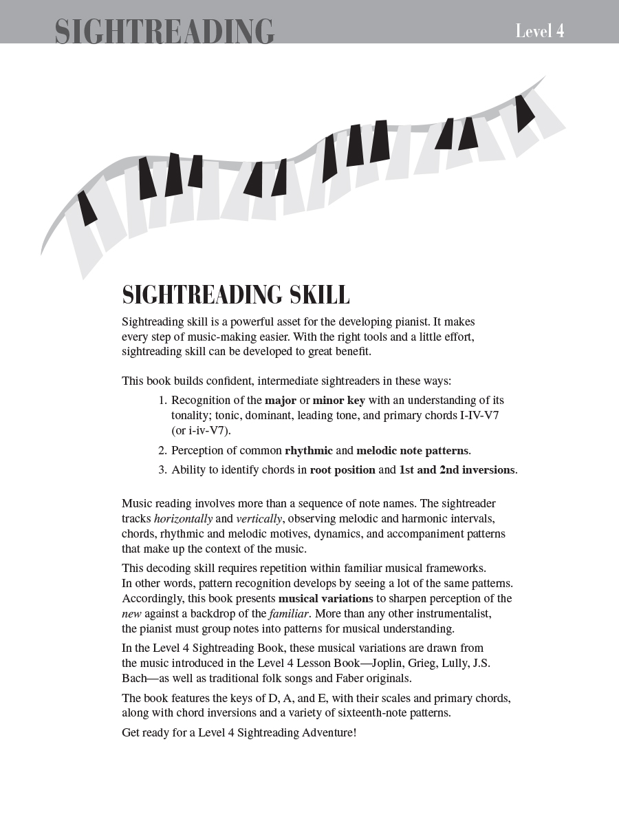 Faber Piano Adventures Level 4 Sightreading Book noty