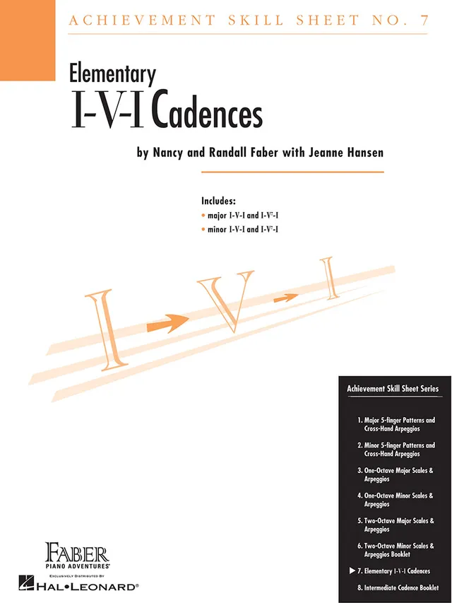 Faber Piano Adventures Achievement Skill Sheet No. 7 noty I-V-I kadence
