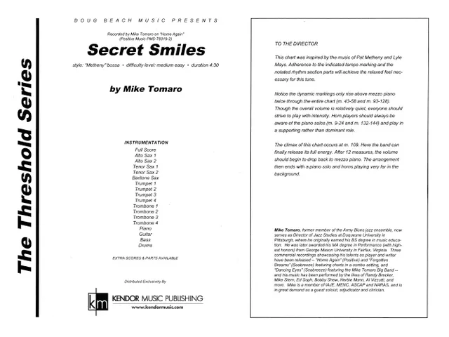 Kendor Music Secret Smiles partitura Full Score bossa