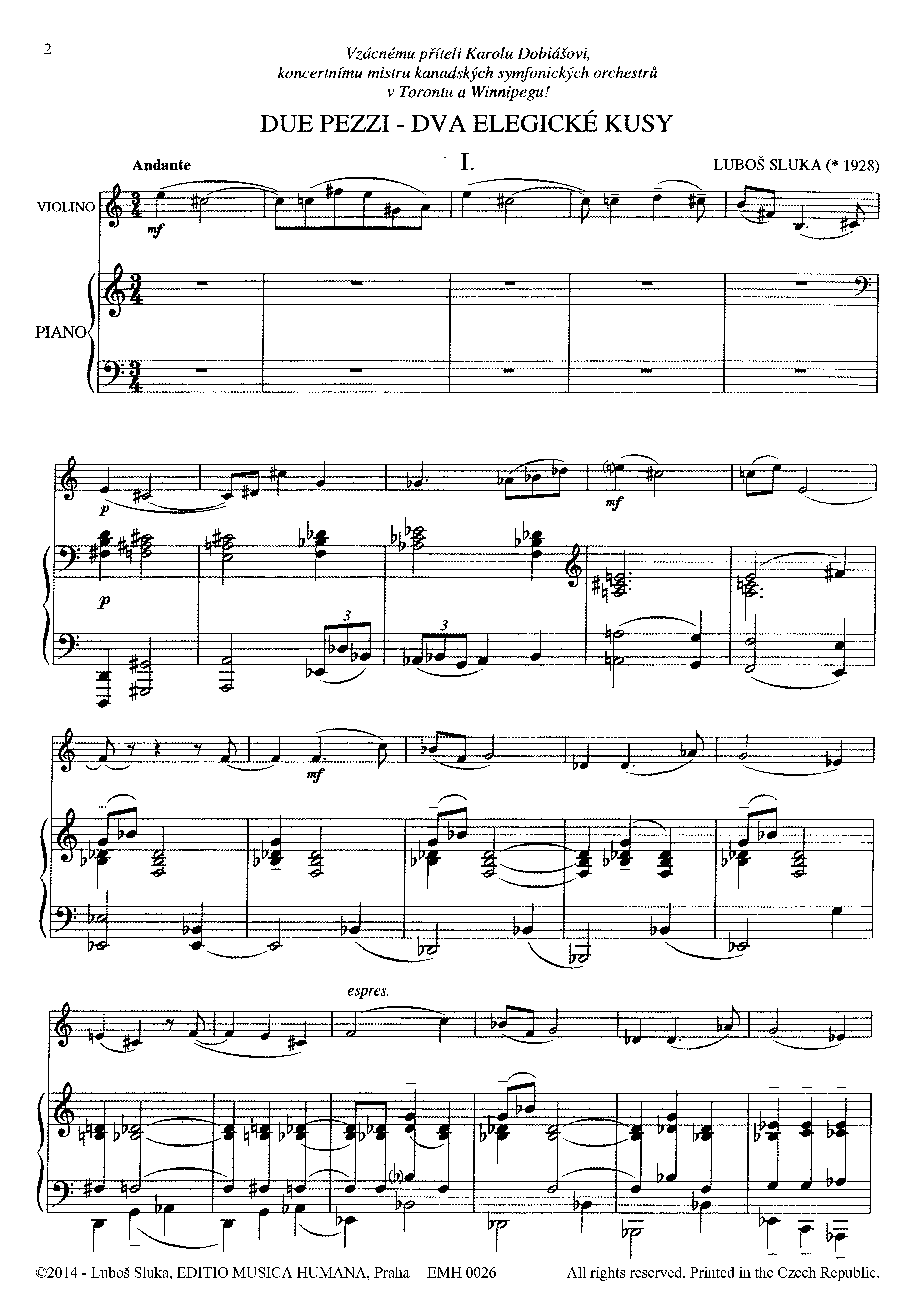 Editio Musica Humana Due Pezzi noty pro housle a klavír 16 stran