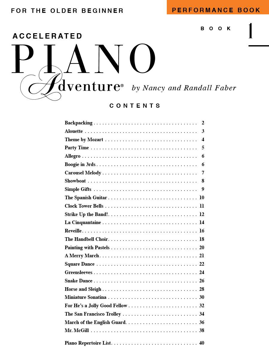Accelerated Piano Adventures Performance Book 1 skladby
