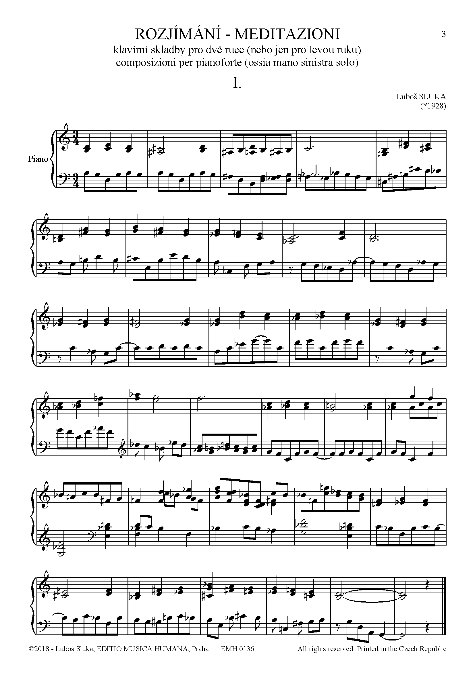 Editio Musica Humana Rozjímání noty pro klavír levou ruku