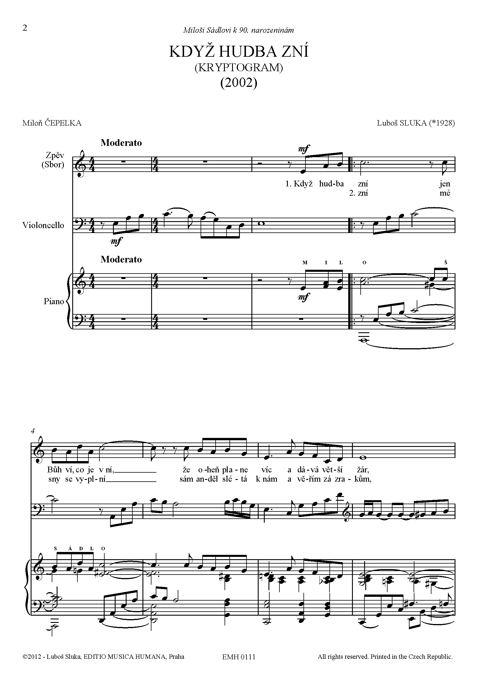 Editio Musica Humana Dvě písně noty hlas violoncello klavír