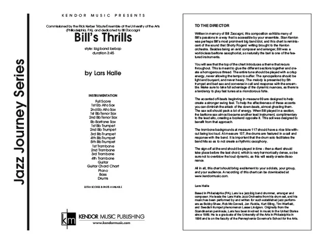 Kendor Music Bill’s Thrills partitura Full Score bebop