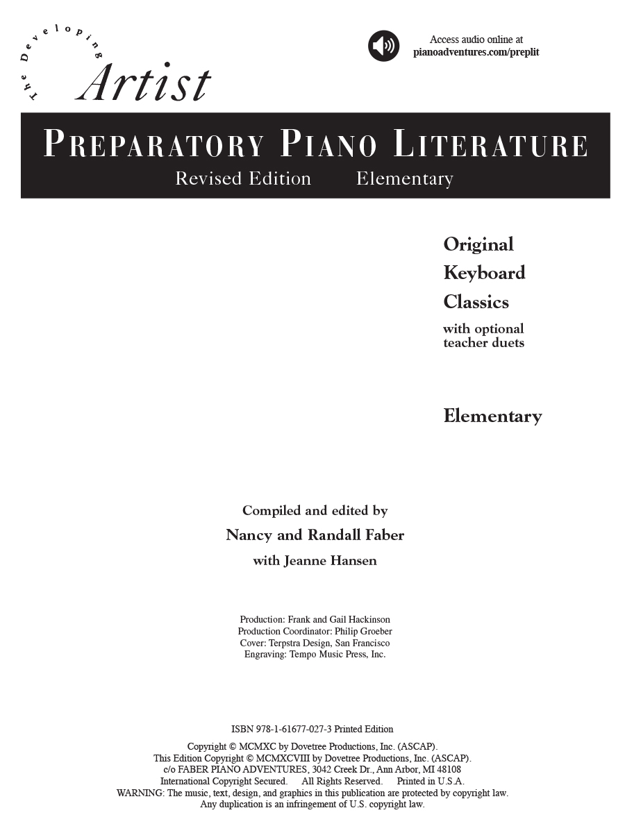 Faber Piano Adventures Preparatory Piano Literature noty