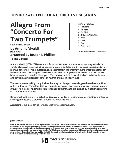 Kendor Music Allegro from Concerto For Two Trumpets partitura
