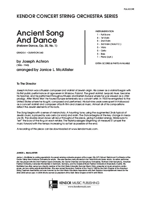 Kendor Music Ancient Song And Dance partitura full score obtížnost 4