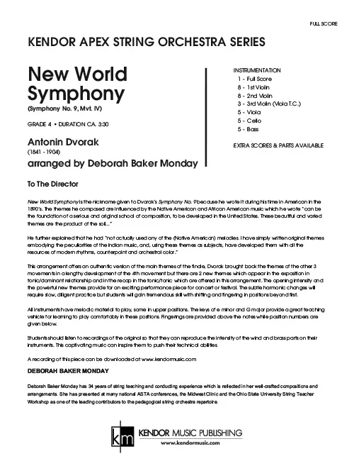 Kendor Music New World Symphony Full Score noty Dvořák