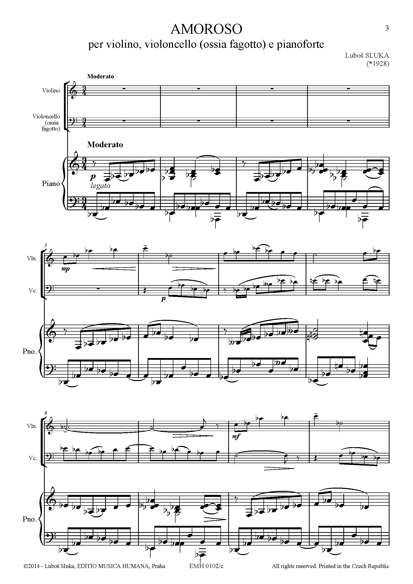 Editio Musica Humana Amoroso noty pro housle violoncello klavír
