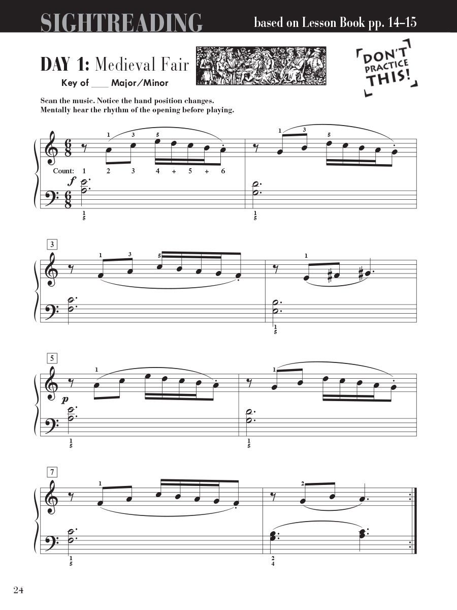 Faber Piano Adventures Level 4 Sightreading Book noty