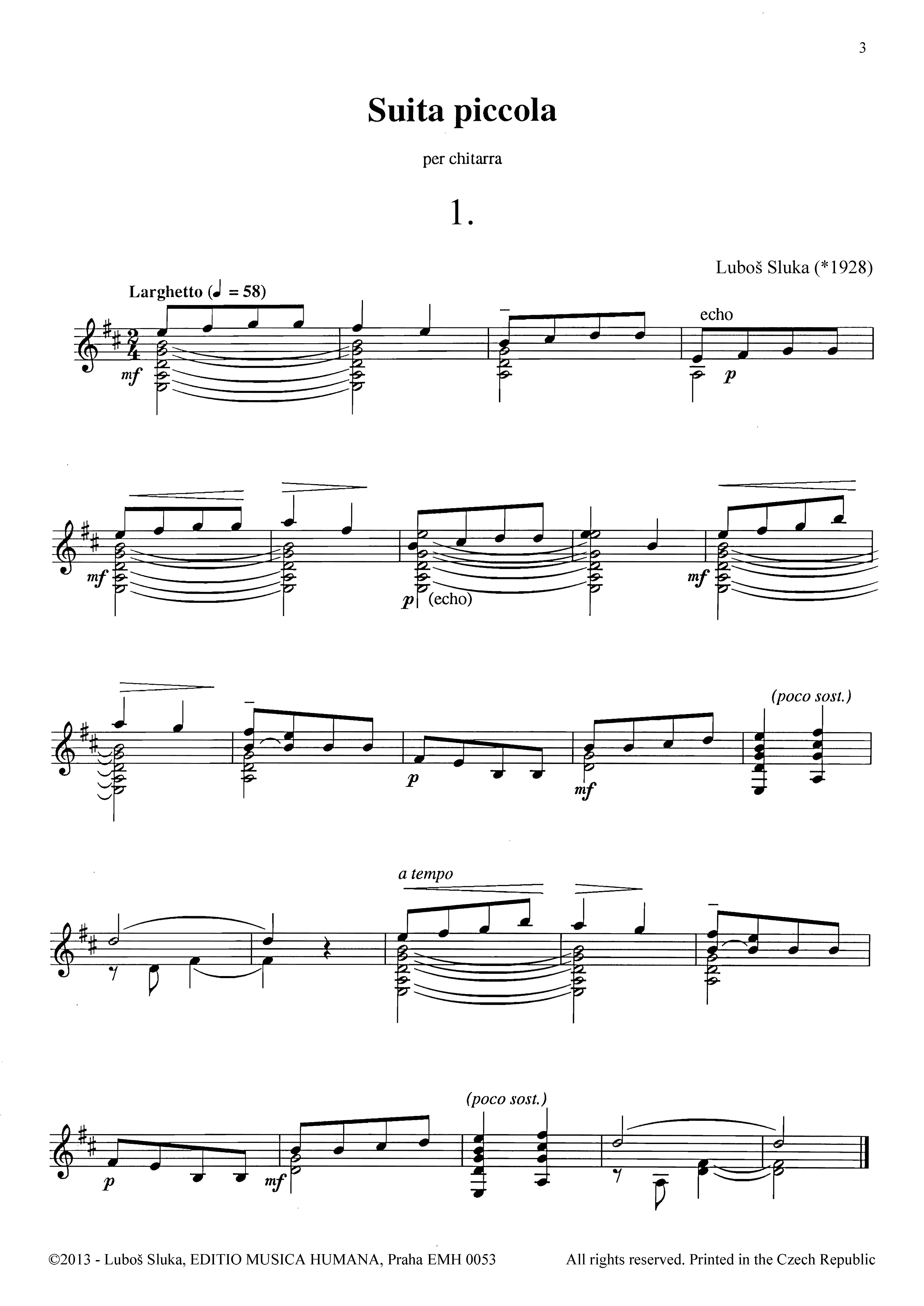 Editio Musica Humana Suita piccola noty pro kytaru 14 stran