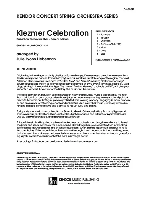Kendor Music Klezmer Celebration partitura Full Score