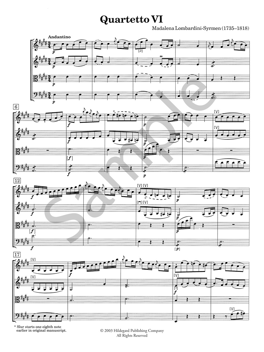 Hildegard Publishing Six String Quartets Op.3 Lombardini partitura