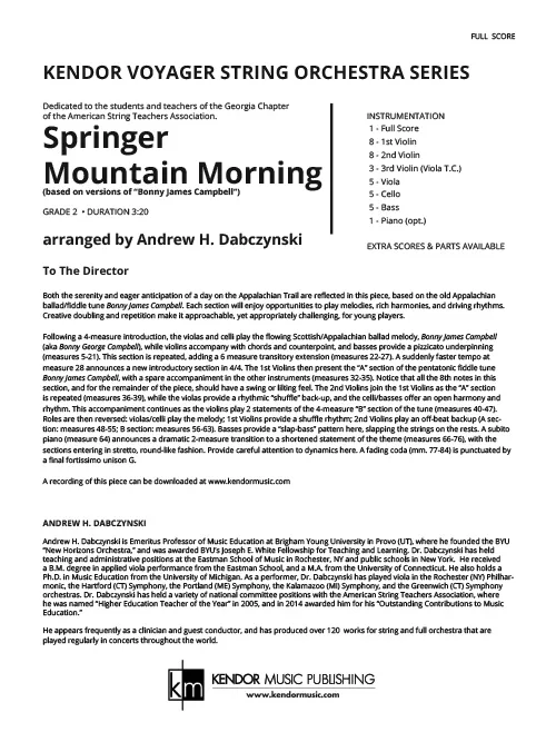 Kendor Music Springer Mountain Morning noty Full Score pro orchestr