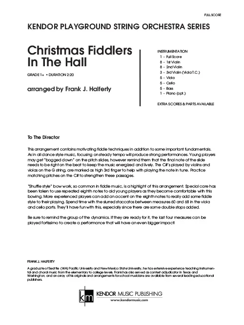 Kendor Music Christmas Fiddlers In The Hall partitura full score vánoční
