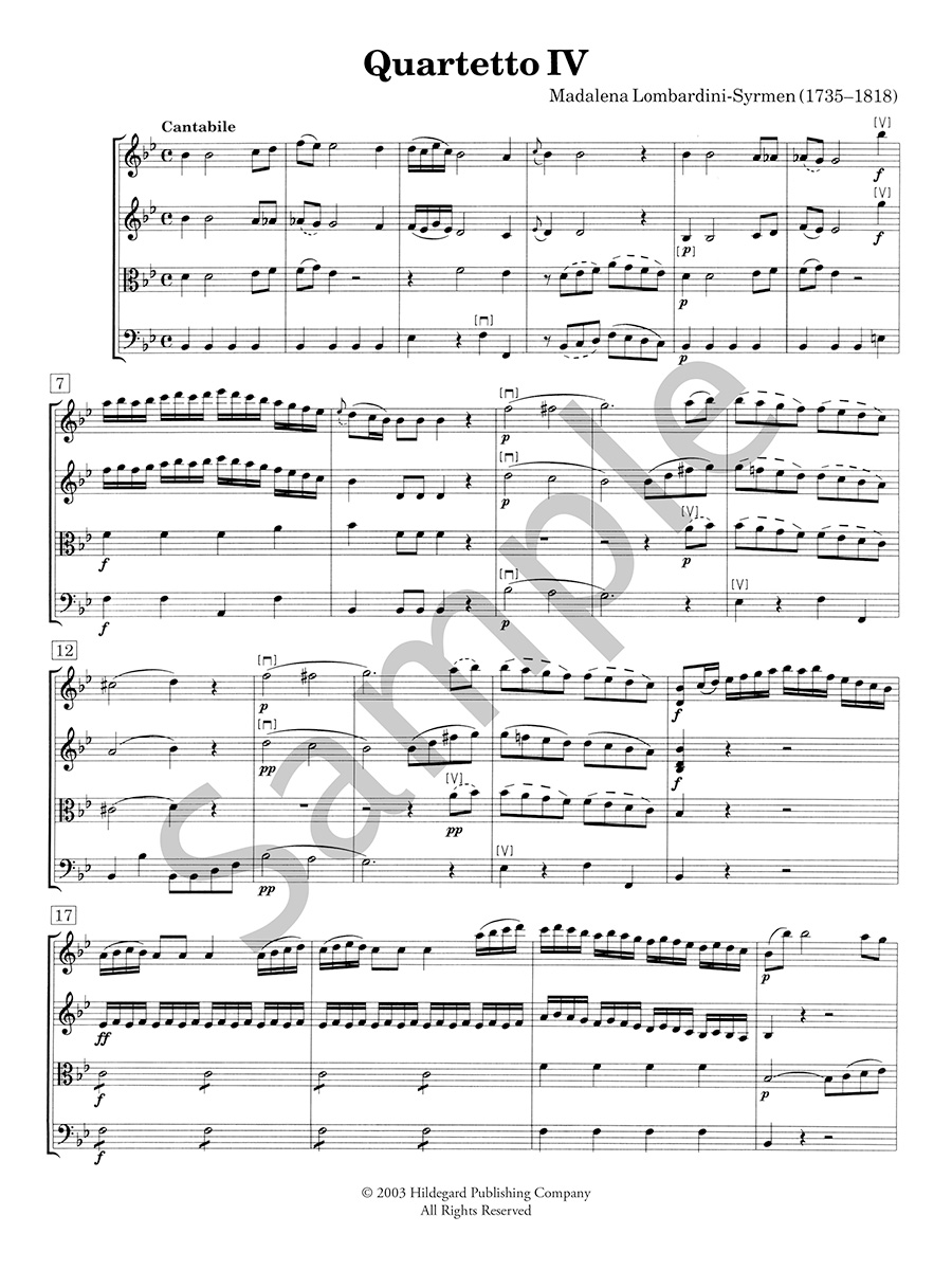 Hildegard Publishing Six String Quartets Op.3 Lombardini partitura