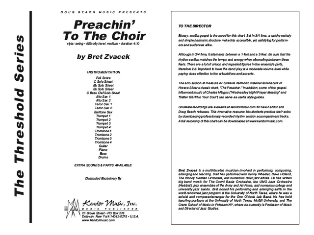 Kendor Music Preachin’ To The Choir partitura full score jazz waltz