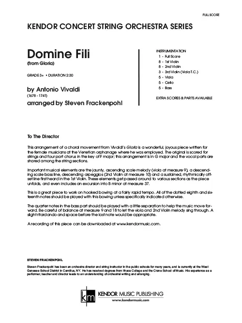 Kendor Music Domine Fili Full Score partitura pro orchestr