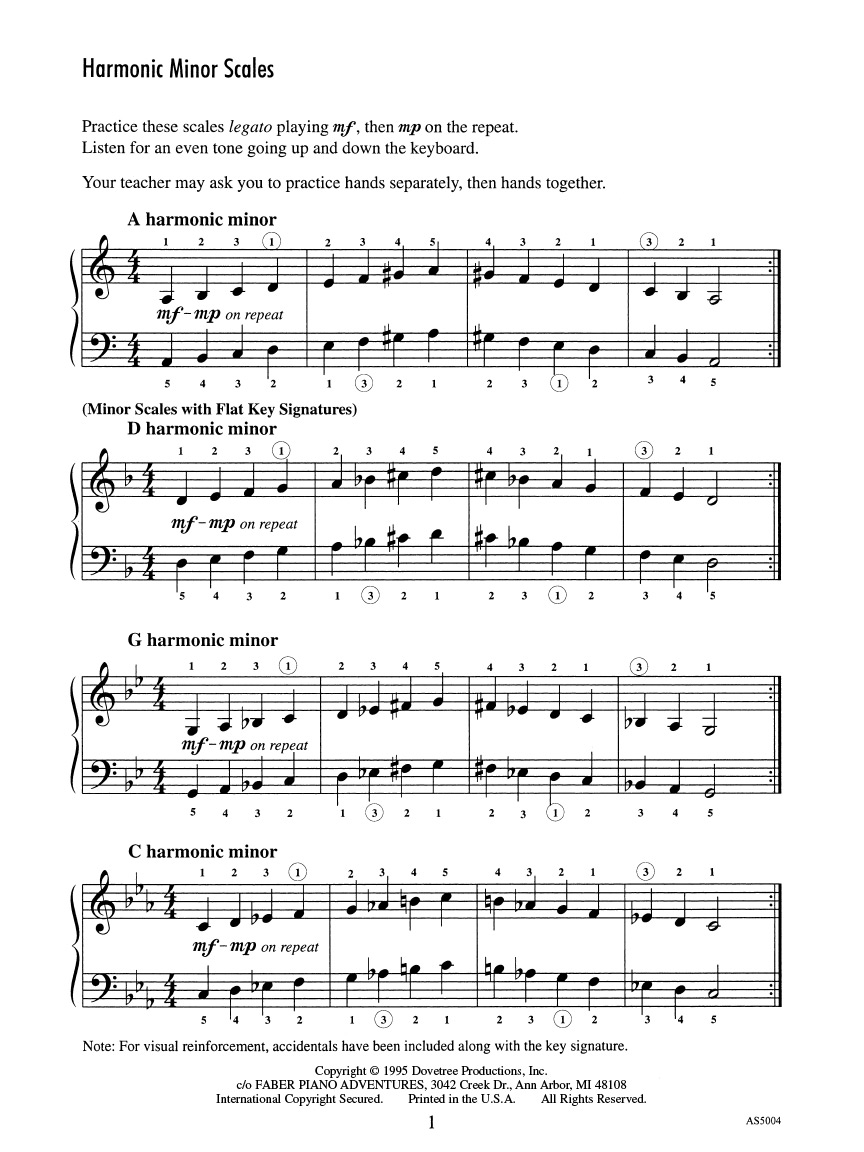 Faber Piano Adventures Skill Sheet No. 4 stupnice pro klavír