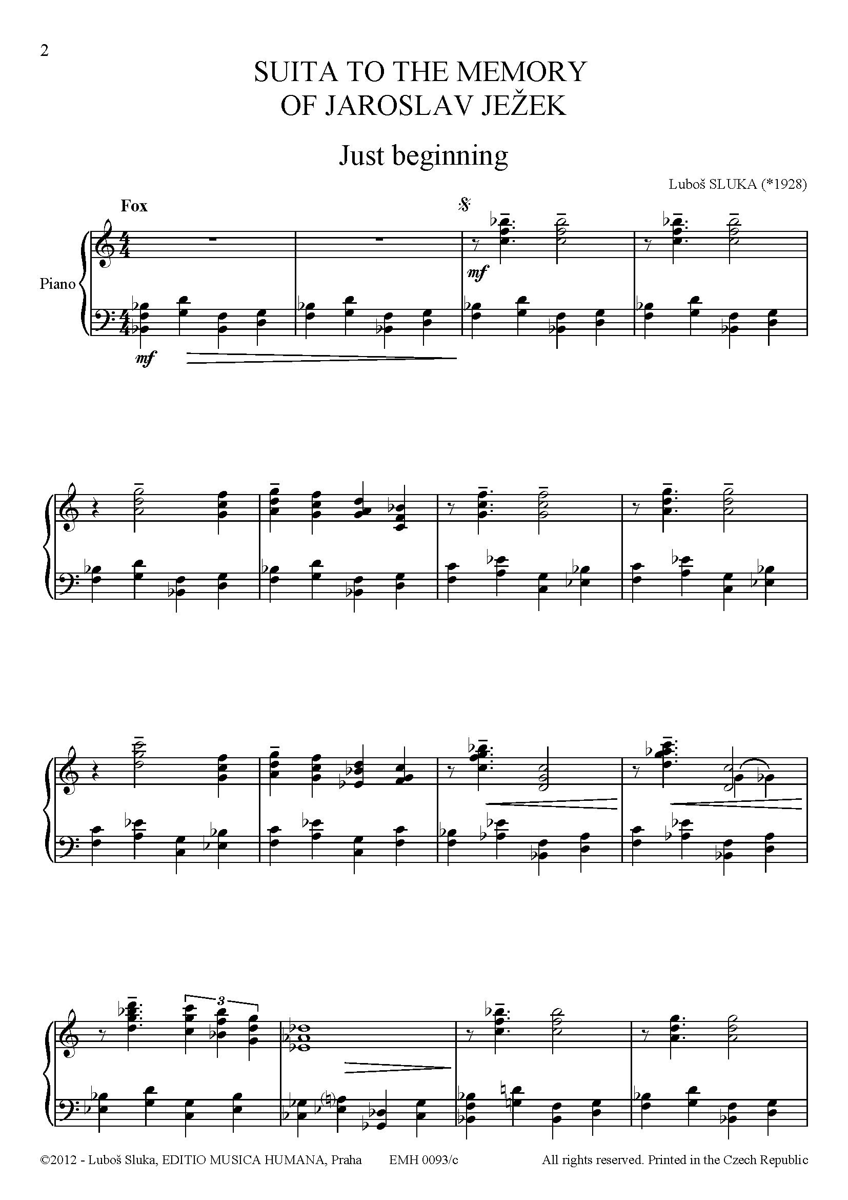 Editio Musica Humana Suite Memory Jaroslav Ježek klavír 18 stran