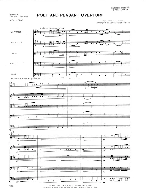 Kendor Music Poet And Peasant Overture partitura
