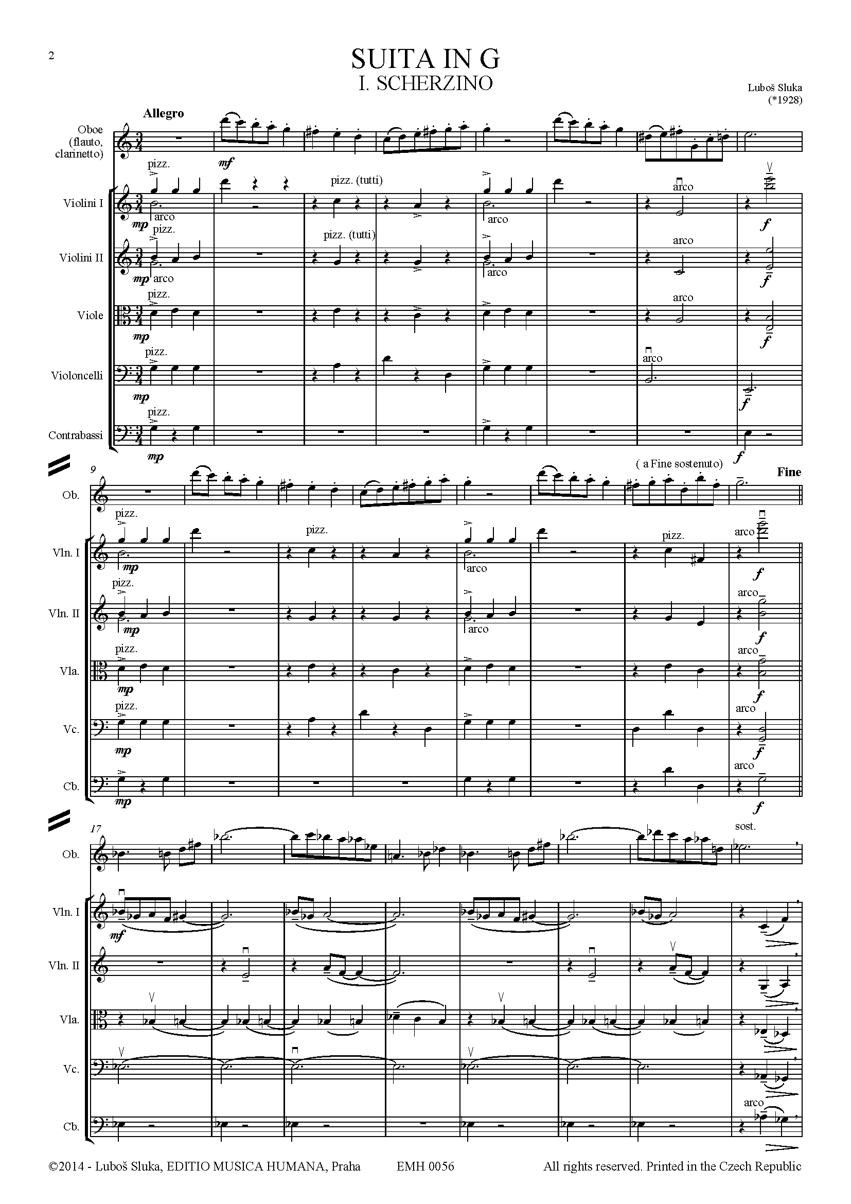 Editio Musica Humana Suita in G noty pro hoboj a smyčce