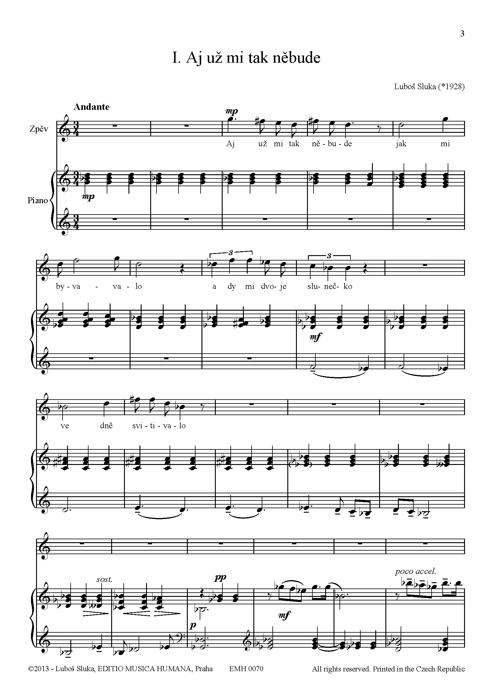 Editio Musica Humana ŠEST PÍSNÍ noty pro vyšší hlas a klavír 18 stran