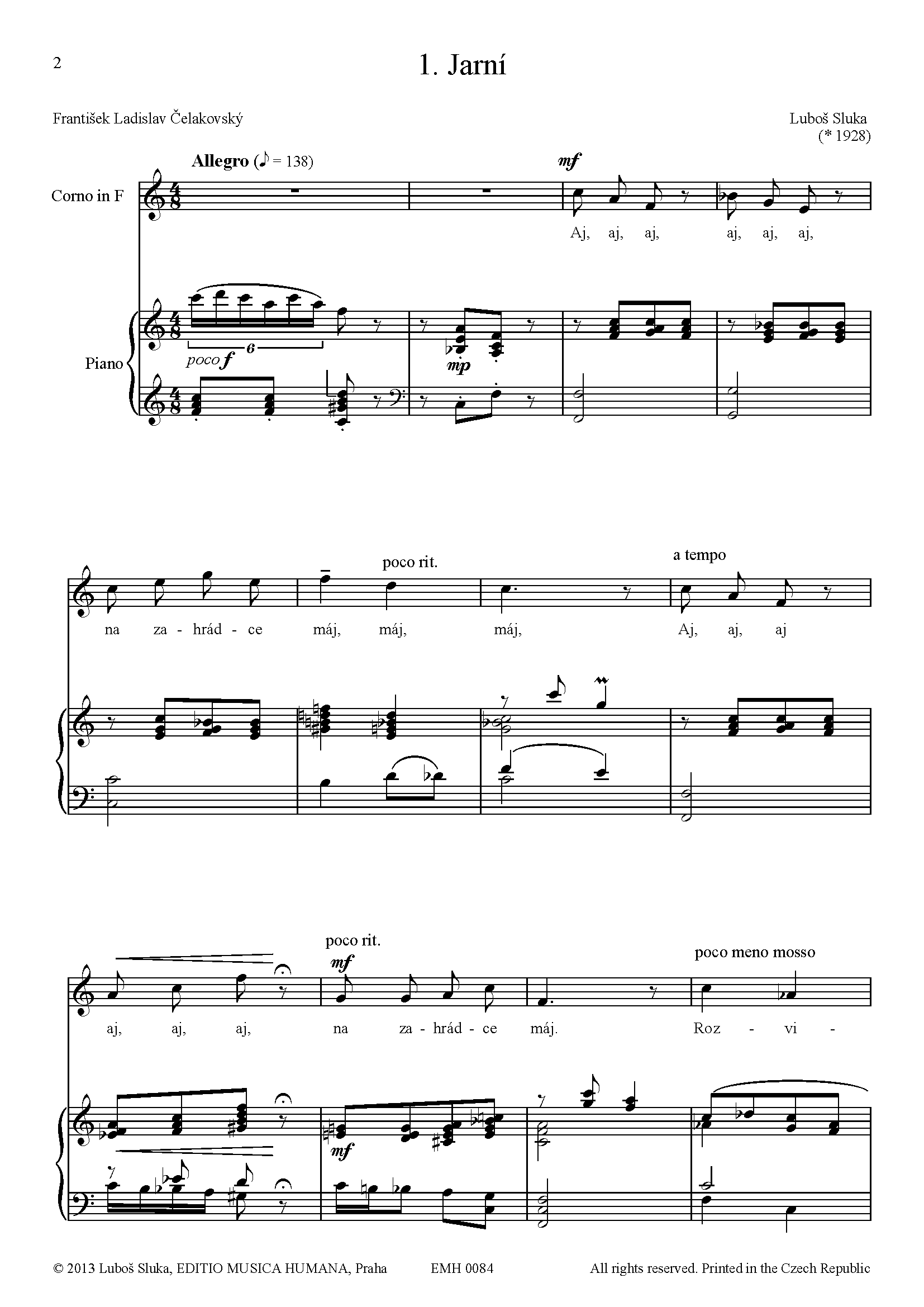 Editio Musica Humana Jako tehdy noty pro mezzosoprán 8 písní
