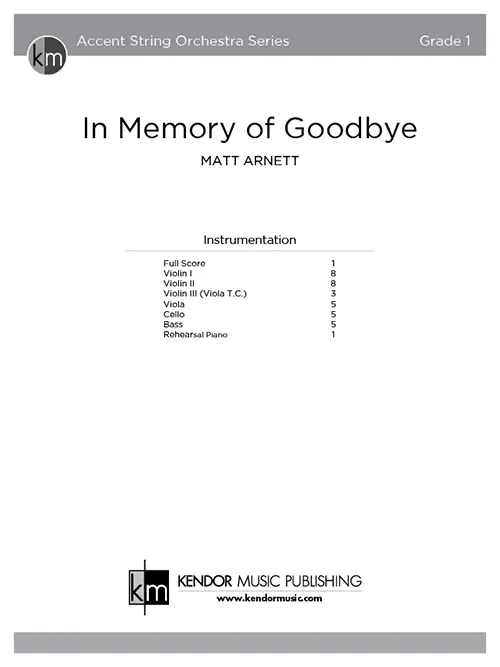 Kendor Music In Memory of Goodbye partitura Full Score snadná