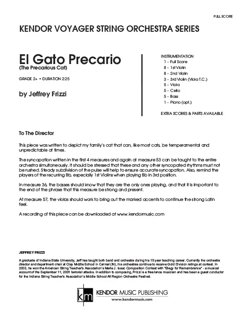 Kendor Music El Gato Precario partitura full score D moll