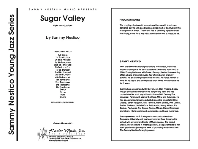 Kendor Music Sugar Valley Full Score partitura easy jazz