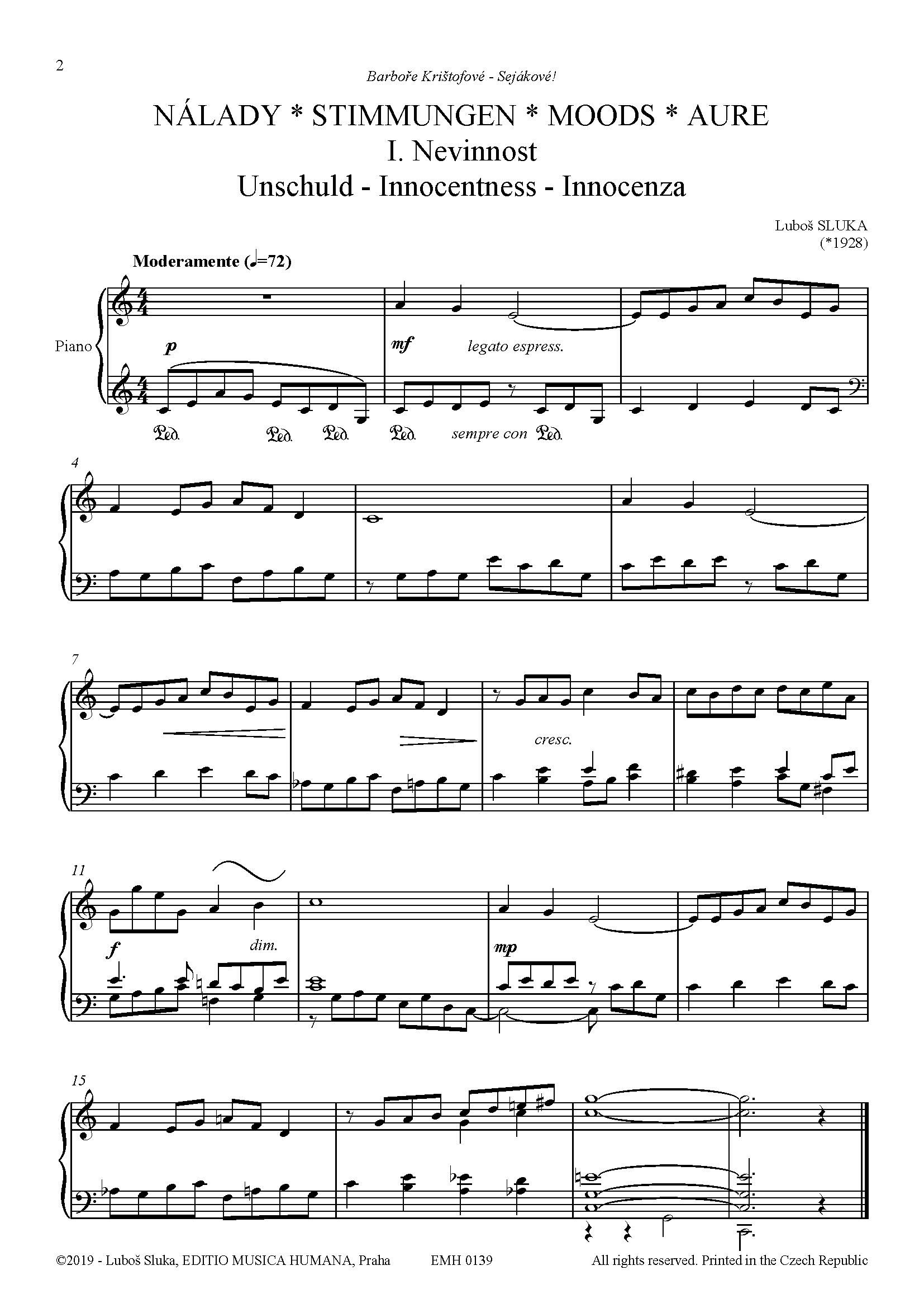 Editio Musica Humana Nálady noty pro klavír sólo 18 stran