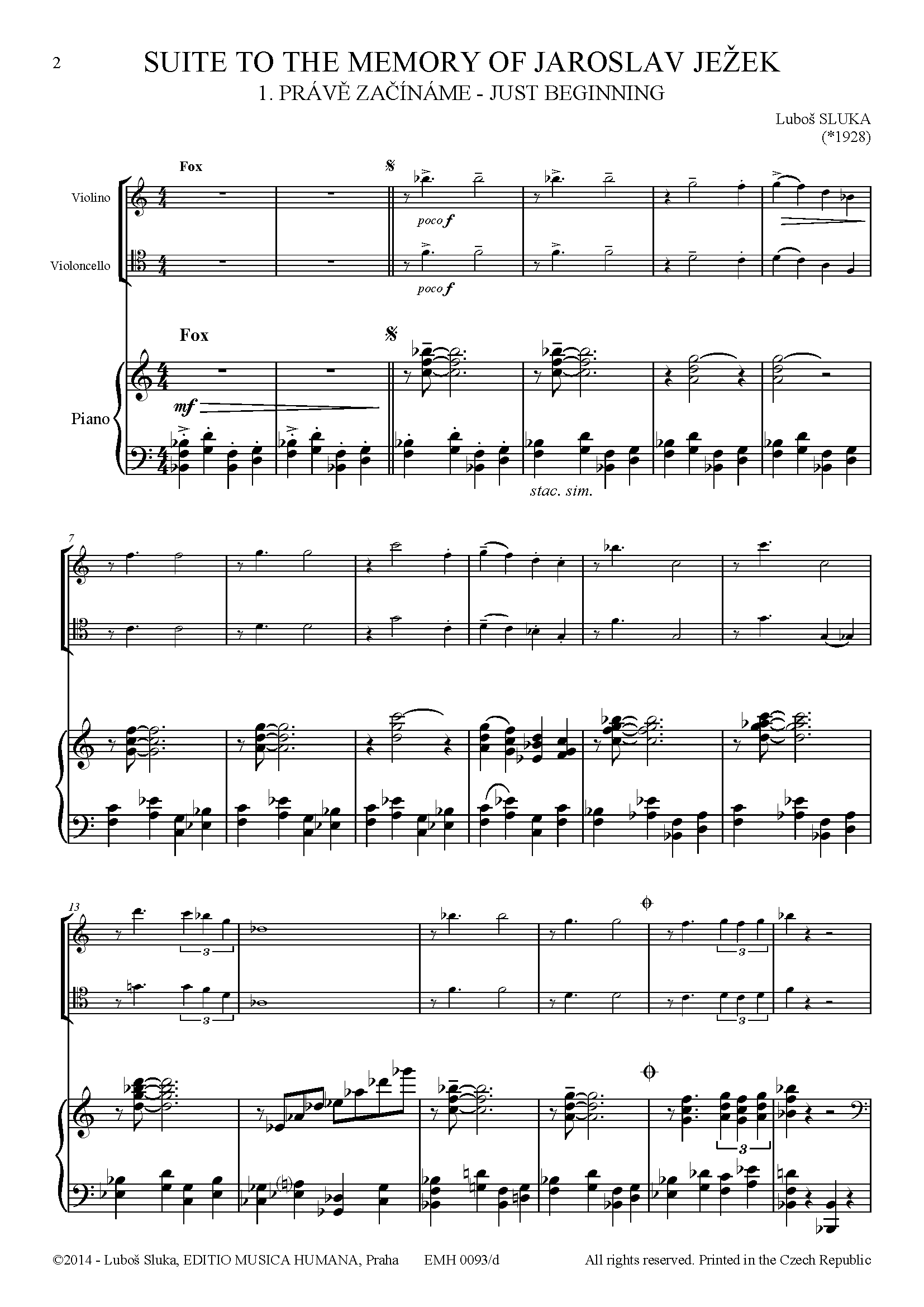 Editio Musica Humana Suite to the Memory of Jaroslav Ježek noty trio 46 stran