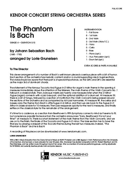 Kendor Music The Phantom Is Bach partitura full score