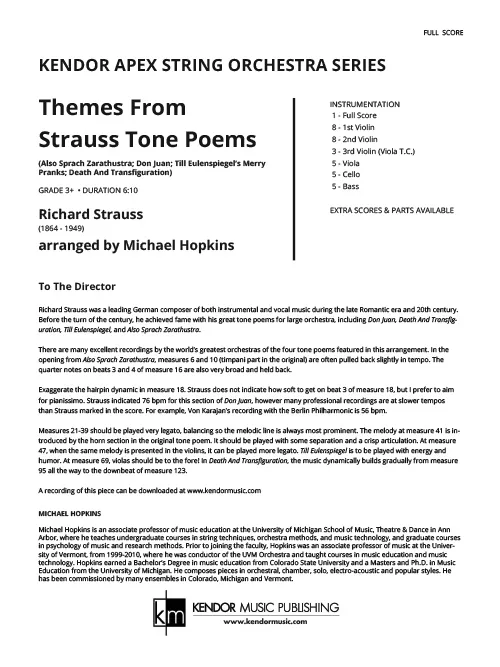 Kendor Music Themes From Strauss Tone Poems partitura pro smyčce