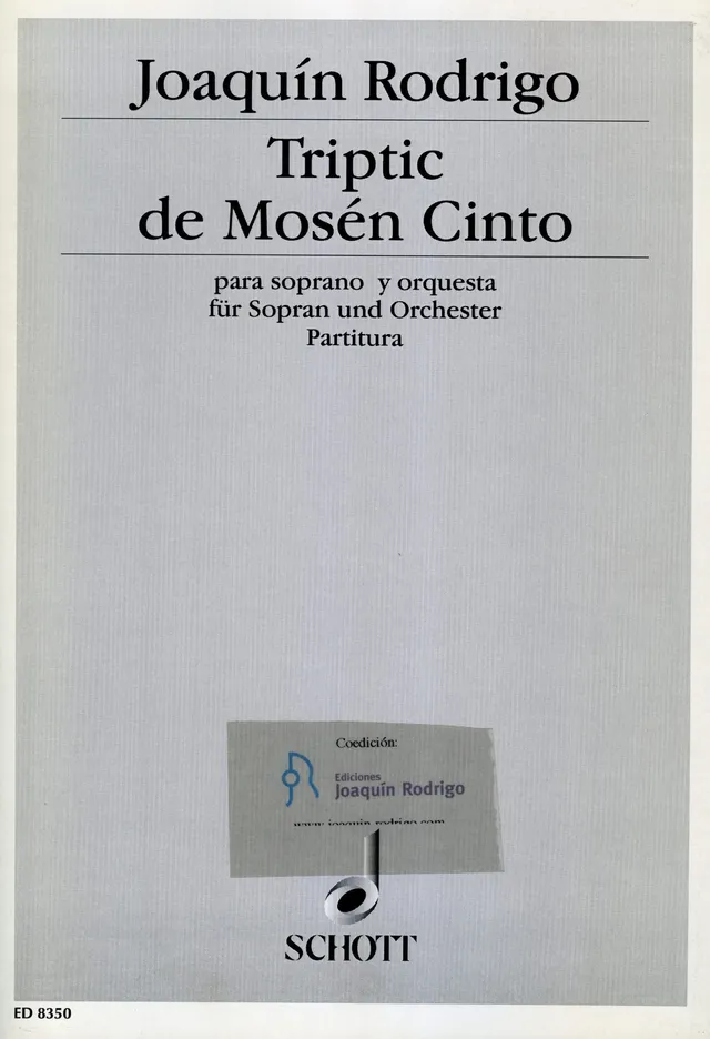 Ediciones Joaquín Rodrigo Tríptic de Mossèn Cinto noty hlas orchestr