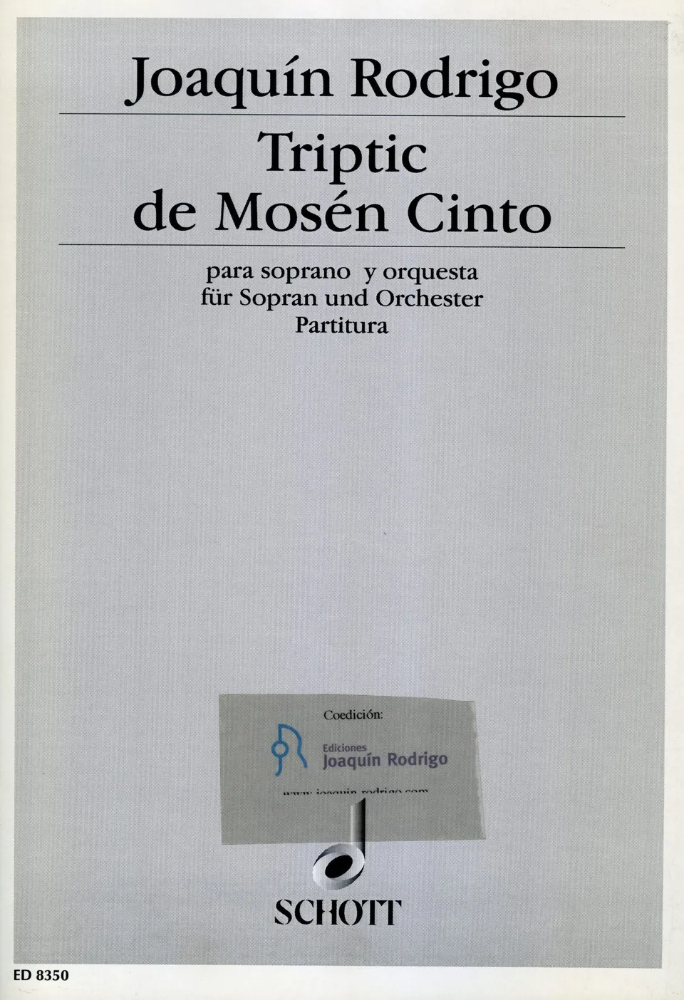 Ediciones Joaquín Rodrigo Tríptic de Mossèn Cinto noty orchestr 12 min