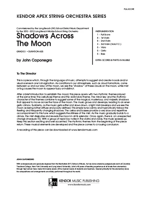 Kendor Music Shadows Across The Moon partitura pro smyčce