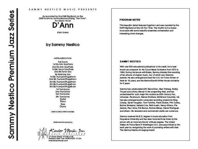 Kendor Music DAnn partitura full score bossa pro big band