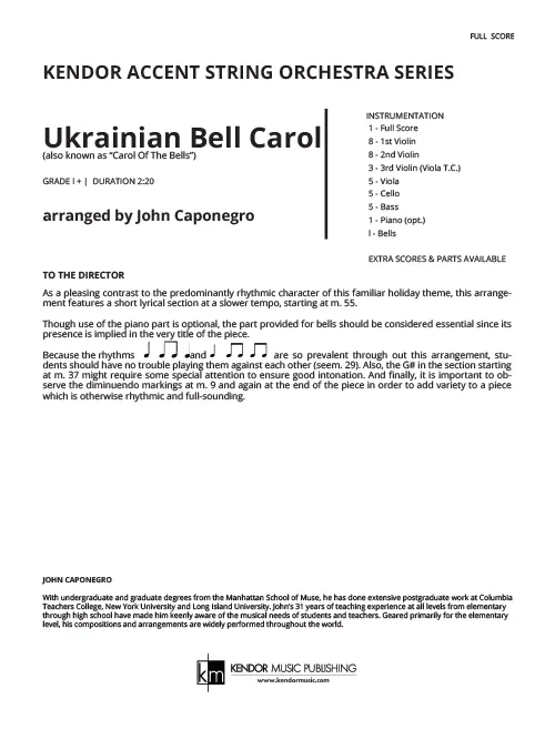 Kendor Music Ukrainian Bell Carol partitura vánoční