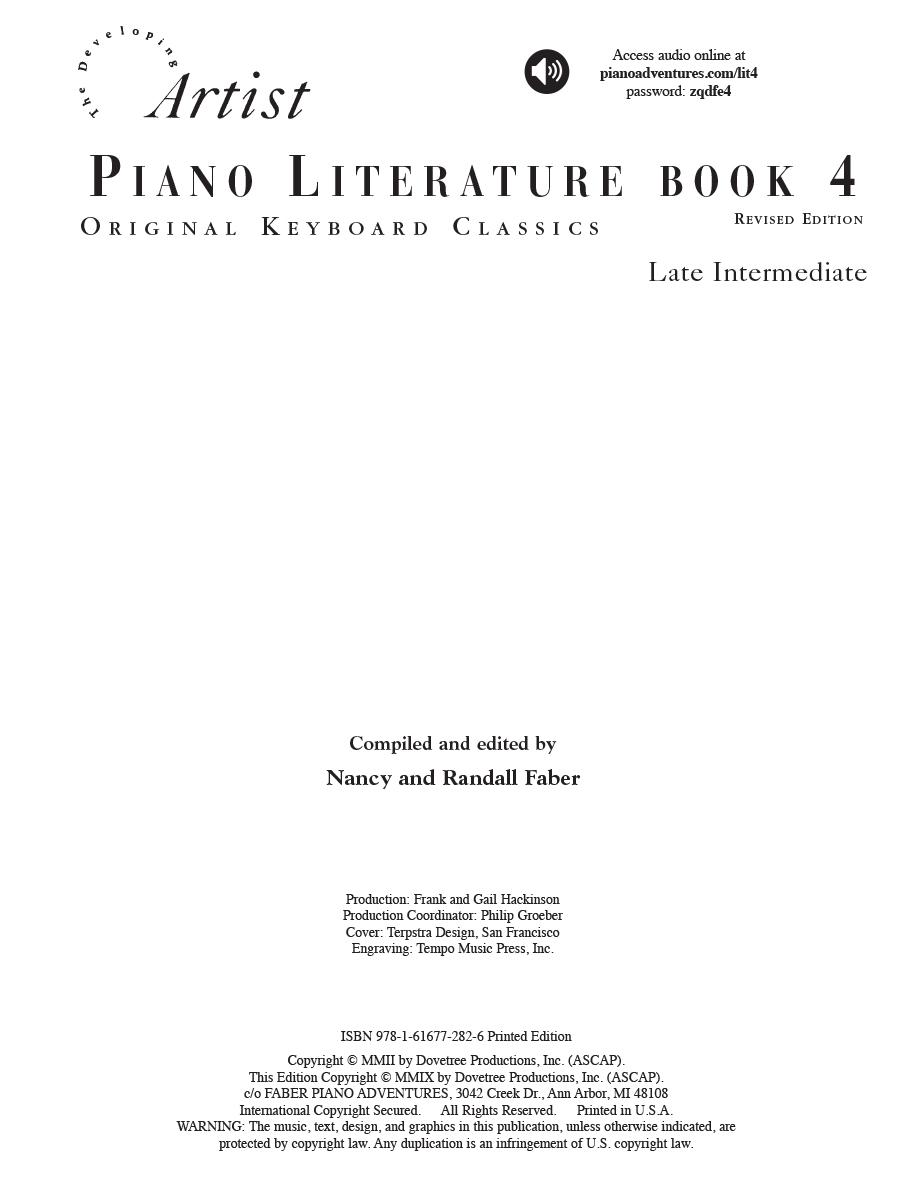 Faber Piano Literature Book 4 noty pro klavír pokročilé