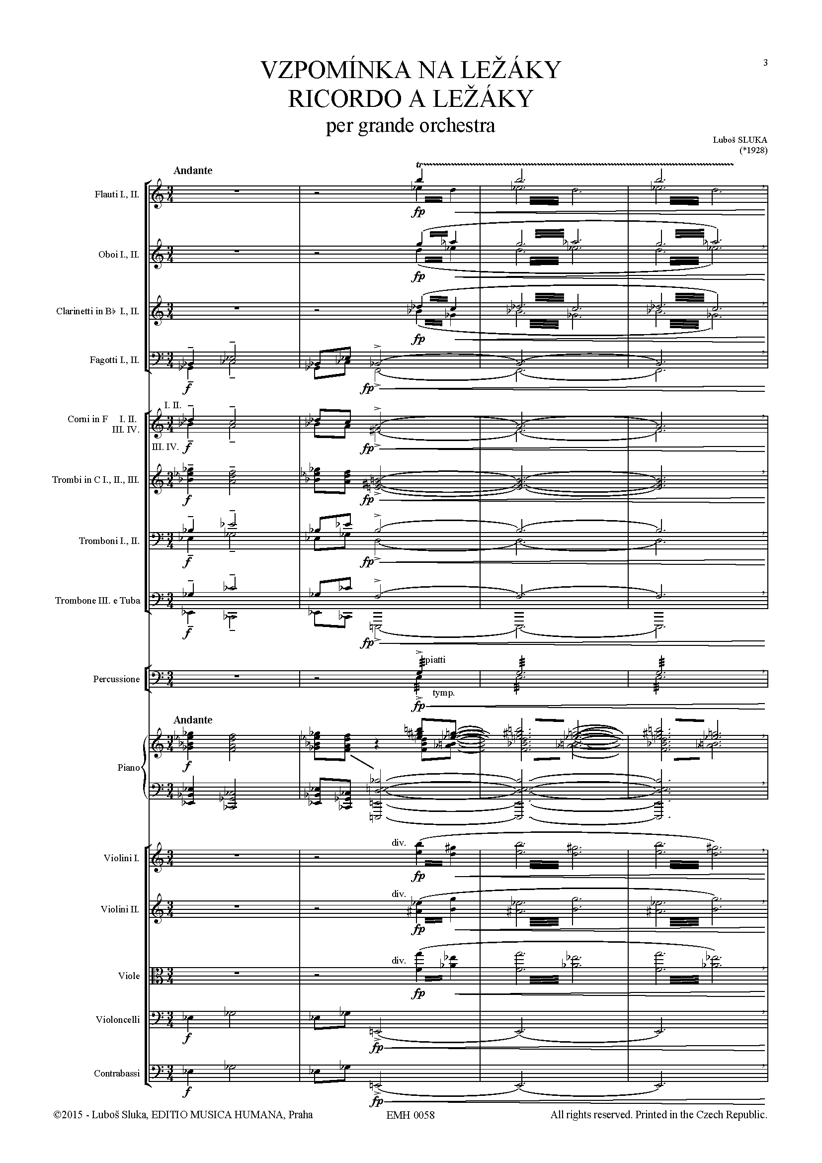 Editio Musica Humana Vzpomínka na Ležáky partitura orchestr