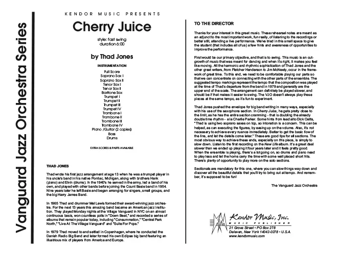 Kendor Music Cherry Juice partitura full score swing